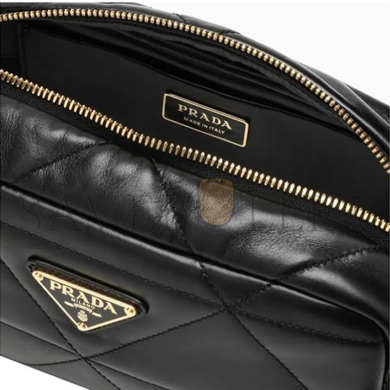 Pra*a black quilted leather camera bag 1bh197 (22*11*7cm)